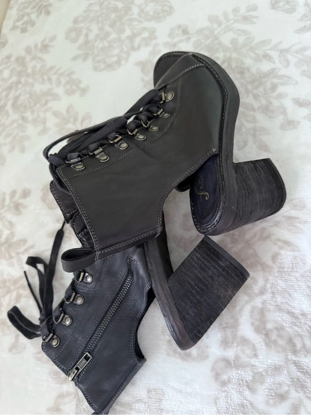 Free People City of Lights Open Toe Lace Up Bootie Block Heel